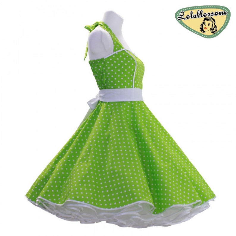 50/'s vintage dress full skirt green white polka dots sweetheart Tailor Made after your measurements #0012
