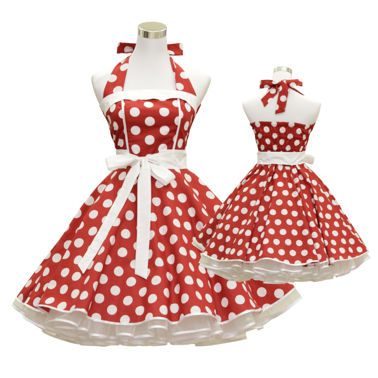 50's vintage dress full skirt red white polka dots classic | Etsy