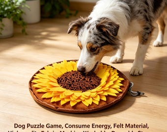 Sunflower Snuffle Mat, Interactive Dog Puzzle Feeder, Wool Felt Enrichment Toy (Machine Washable)