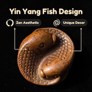 Solid Copper Yin Yang Fish Sculpture,Hand Carved Koi Carp Zen Tea Pet,Vintage Brass Animal Figurine for Luck, Antique Style Paperweight Gift