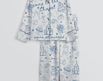 Conjunto de pijama de satén sedoso de manga corta y larga para mujer, ideal para la fiesta del día de la boda en la capilla.