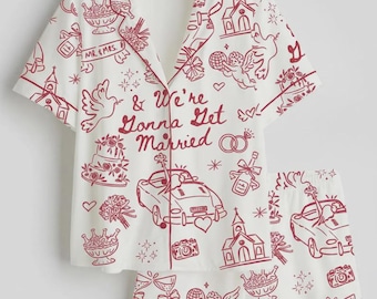 Custom Satin Pajama Set, Bridal Shower Engagement Gift, Mr. Mrs. Sleepwear