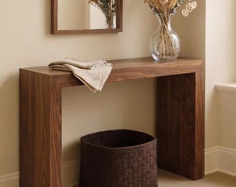 Mesa consola de madera maciza: mesa de entrada con cascada, mesa de sofá minimalista para recibidor o pasillo estrecho.