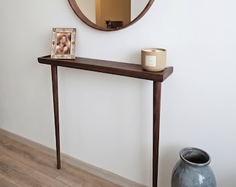 Mesa consola de madera maciza, mesa estrecha para recibidor, mesa auxiliar para pasillo, mesa auxiliar minimalista de madera con patas cónicas, ideal para decoración del hogar o como regalo.