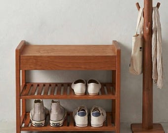 Solid Wood Entryway Shoe Bench with Storage Drawer, Modern Hallway Organizer Seat