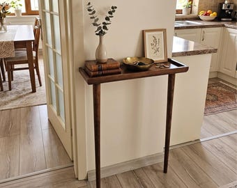 Consola estrecha de madera para recibidor, consola a medida, patas cónicas de madera, regalo para el hogar moderno.