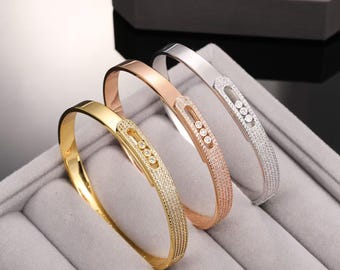 Bracciale rigido Move a tre perline con pavé di zirconi, placcato oro 18 carati, bracciale Move, bracciale resistente, bracciale Move, bracciale Move, regalo per lei