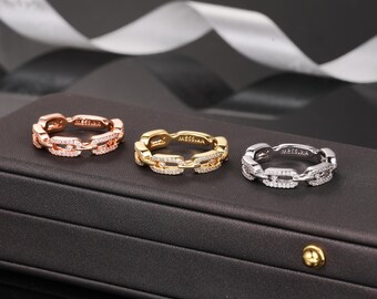 Anello Fashion Pave Move con zirconi cubici, semplice, in argento 925 placcato oro 18 carati, regalo per lei/anello con diamante mobile/anello minimalista/anello con diamante mobile
