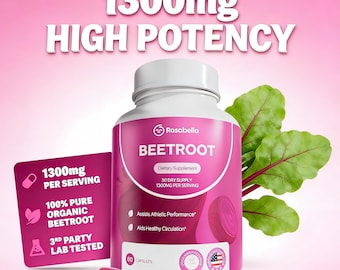 Rosabella Organic Beet Root Capsules | Nitric Oxide & Blood Flow Support | Vegan Non-GMO Supplement