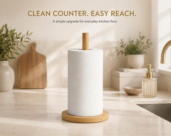 Bamboo Paper Towel Holder Stand | Countertop Roll Dispenser | Minimalist Kitchen Organizer | Clean Counter Storage
