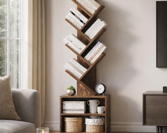 Rustic Brown 5-Tier Bookshelf: Modern Open Storage Bookcase for Home Office
