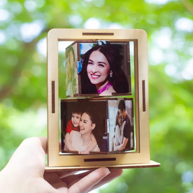 Personalized Rotating Wooden Photo Frame, 360 Flip Photo Box, Custom ...