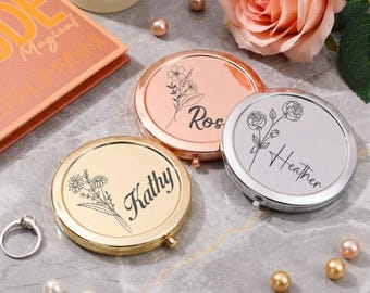 Espejo compacto personalizado, regalo para ella, espejo de maquillaje con nombre personalizado, regalo de cumpleaños para la mejor amiga, bonito espejo de bolsillo.