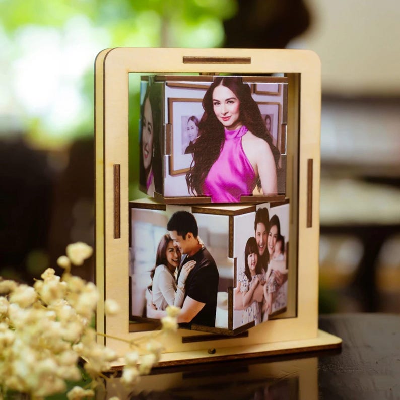 Personalized Rotating Wooden Photo Frame, 360 Flip Photo Box, Custom ...