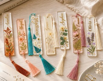 Personalized Dried Flower Resin Bookmark, Custom Name Floral Bookmark, Handmade Clear Bookmark with Tassel, Book Lover Gift, Teacher Gift