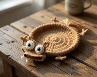 Handmade Crochet Squirrel Coaster, Cute Kawaii Yarn Cup Mat, Funny Animal Mug Rug for Coffee Tea Desk Decor Gift
