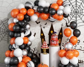 Halloween Balloon Set, Spooky Party Balloons, Black Orange Balloon Garland Kit for Halloween Party Decor Home Classroom