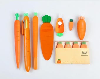 Cute Carrot Stationery Set, 8 in 1 Kawaii School Supplies Kit, Fun Creative Office Stationery Gift for Students Kids