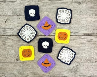 Handmade Crochet Halloween Coaster, Cute Pumpkin Skull Spider Web Cup Mat, Spooky Yarn Mug Rug for Coffee Tea Decor