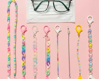 Colorful Plastic Mask Chain with Flower Charm, Cute Bear Style Face Mask Lanyard, Trendy Mask Holder Strap for Kids Women Adults