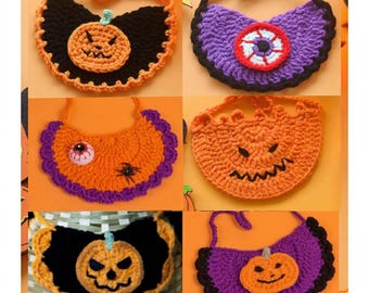 Handmade Crochet Halloween Pet Bib, Cute Pumpkin Cat Dog Collar, Kawaii Half Moon Costume Neckwear for Small Pets