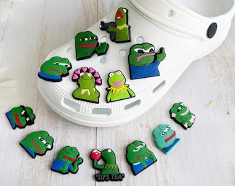 Sad Frog Croc Charms, Funny Green Pepe Frog Pin, Cartoon Shoe Charm for Clogs, DIY Badge Accessory, Cute Meme Gift for Kids Teens