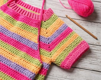 Patrón de top halter de crochet, camiseta sin mangas a rayas de colores (patrón en PDF)