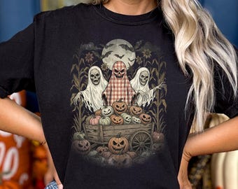 Retro Ghost Distressed Vintage Comfort Colors Sweatshirt, Trendy Fall Spooky Season, Pumpkin Ghost Halloween Shirt, Ghost Halloween  Shirt