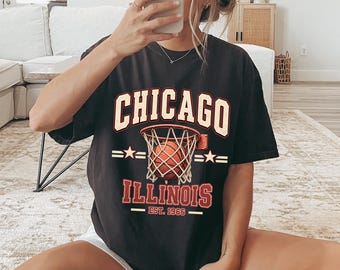Chicago Basketball Shirt, Comfort Colors Retro Chicago Hoops Shirt, Vintage Basketball Fan Shirt, Chicago Game Day Tee, Illinois Shirt