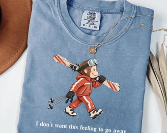 Vintage Skiing Monkey Shirt, Nostalgic Winter Ski Comfort Colors® Shirt, I Don't Want This Feeling Christmas Tee, Gift For Skier Shirt