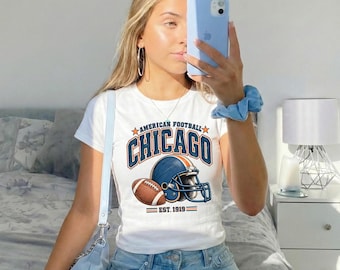 Chicago Baby Tee, Chicago Baseball Shirt, Retro Chicago Baseball Y2K Top, Women's Fitted Fan Tee, Game Day Crop Top Gift