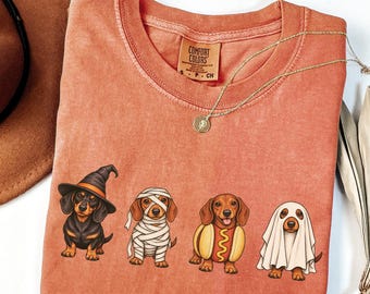 Comfort Colors® Halloween Dachshund Costumes  Shirt, Dachshund  Tshirt, Spooky Wiener Dog Graphic Shirt, Gift For Dachshund Lover
