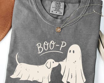 Boo-p Dachshund Ghost Dog Comfort Colors T-Shirt, Funny Halloween Dog Mom Shirt, Ghost Wiener Dog Shirt, Dachshund Lover Gift