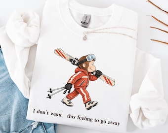 Vintage Skiing Monkey Sweatshirt, Nostalgic Winter Ski Graphic, I Don't Want This Feeling Christmas Sweatshirt, Gift For Skier Hoodie