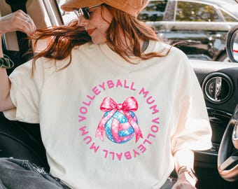 Pink Disco Ball Volleyball  Mom Shirt,  Mirrorball Bow Tshirt, Volleyball Mom Shirt, Volleyball Shirt, Volleyball Gifts