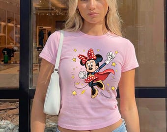 Minnie Mouse Superhero Baby Tea, Christmas Disney Crop Top, Disney Family Matching Shirts, Minnie Y2K Top Girls Kids Disney Baby Tee