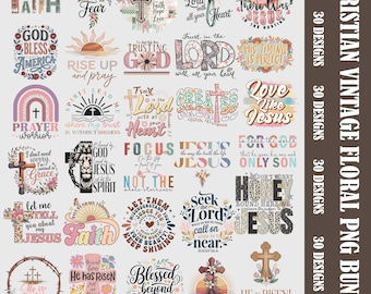 Christliches PNG-Bundle für Sublimation | Bibel Vers Digitaler Download | Glaube Zitate für Kirche Shirts | Religiöses Kreuz Clipart