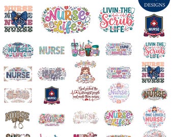 Kokette Krankenschwester PNG Bundle, Retro Krankenschwester Clipart, Bogen Band Krankenschwester Shirt Design, Rosa ästhetische medizinische Grafiken, Sublimation Designs