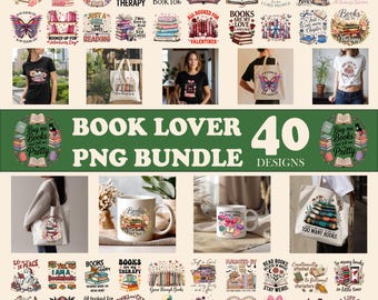 Ultimative Lese PNG Bündel, Bücherwurm ästhetische Sublimationsentwürfe, Blumen Bibliothekar Zitate, Buchliebhaber Clipart, digitaler Download
