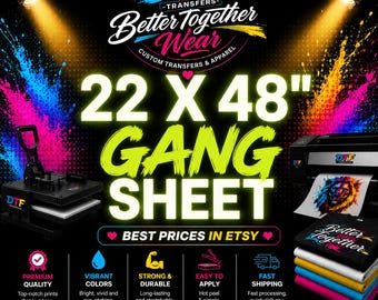 Custom 22x48 DTF Gang Sheet | Vibrant Transfers, Ready to Press