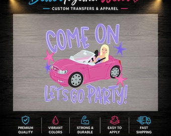 Pink Car Party DTF Transfer, Birthday Heat Transfer Design (Ready To Press)