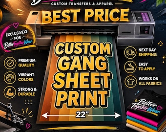 Custom Gang Sheet DTF Transfer Print | Vibrant Full Color Ready Press Heat Transfers