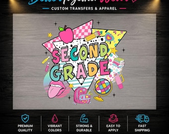 Second Grade Retro DTF Transfer, Colorful Back To School Heat Transfer, Teacher Shirt Design