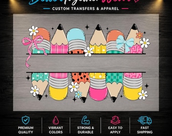 Custom Teacher Name DTF Transfer, Pencil Monogram Heat Transfer, School Shirt Print