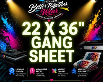 Custom 22x36 DTF Gang Sheet | Vibrant Transfers, Ready to Press