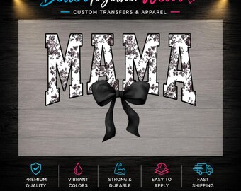 Black Floral Mama DTF Transfer, Varsity Bow Shirt Print, Vintage Mom Iron On