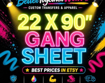 Custom 22x90 DTF Gang Sheet | Vibrant Transfers, Ready to Press