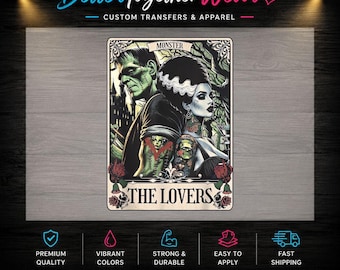 Monster Lovers DTF Transfer, Gothic Tattoo Shirt Print, Vintage Horror Design
