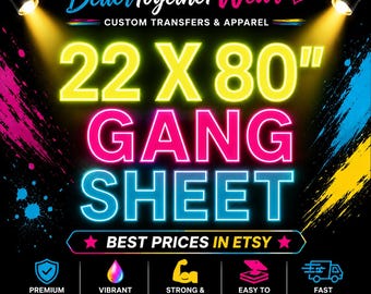 Custom 22x80 DTF Gang Sheet | Vibrant Transfers, Ready to Press