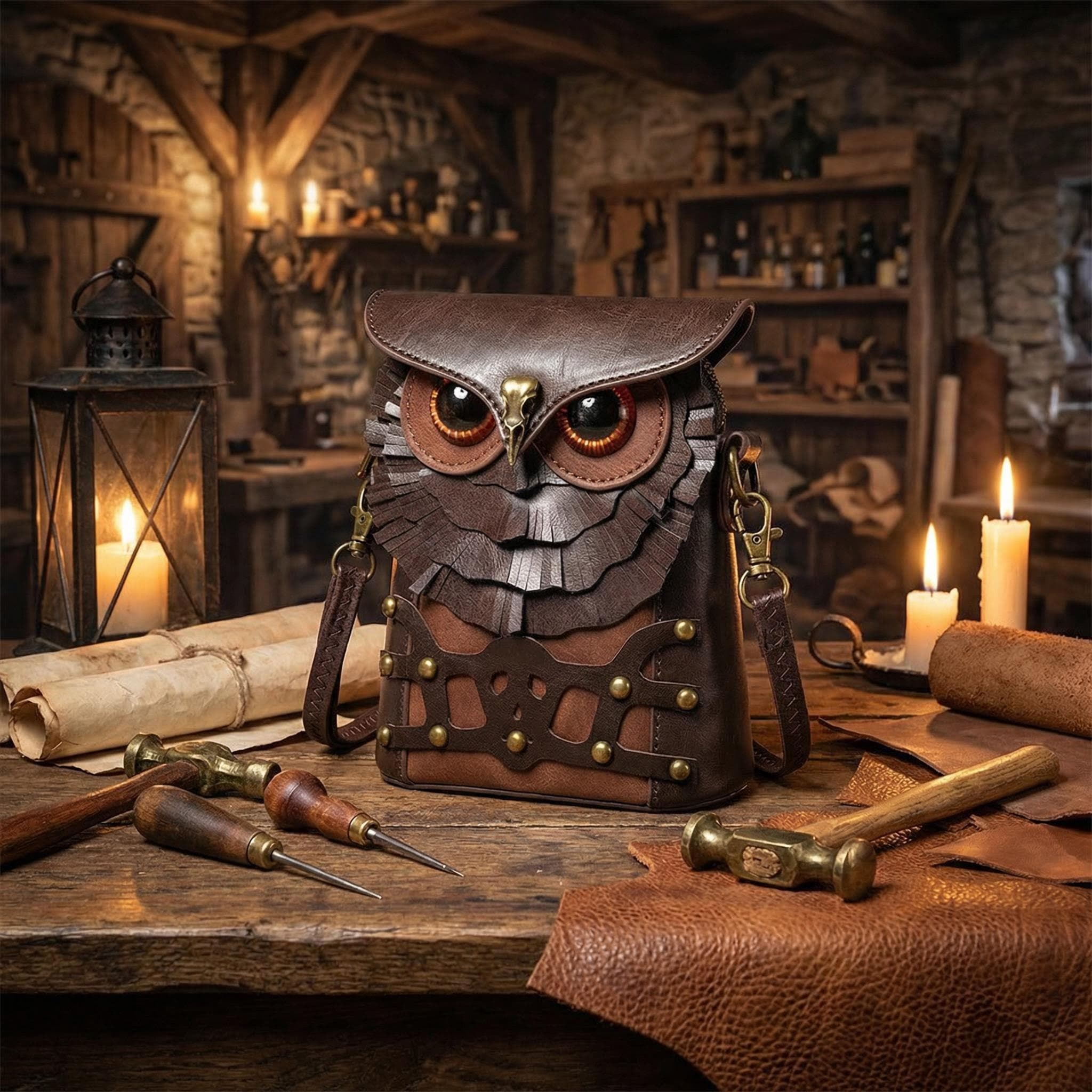 Vintage Owl Shoulder Bag Cottagecore Forest Animal Purse Woodland Crossbody Bag Whimsical Leather Me